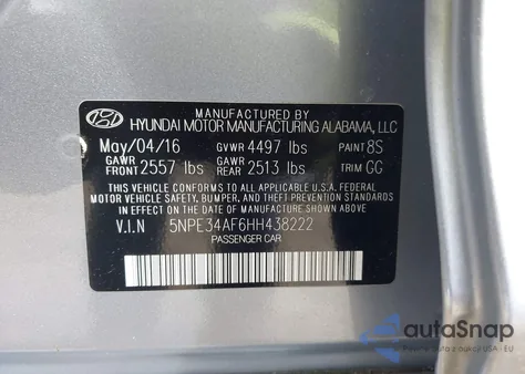 2017 Hyundai Sonata Sport z USA, uszkodzony, nr VIN 5NPE34AF6HH438222
